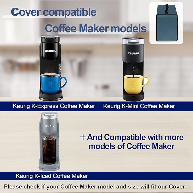 Dust cover for Keurig Single Serve K-Cup Pod Coffee Maker, Heavy Duty Waterproof Coffee Machine Cover for Keurig K-Express, K-Mini and K-Iced Single Serve K-Cup Pod Coffee Maker (Blue)