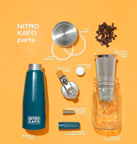 1L Nitro Coffee Maker, Aluminum Nitro Cold Brew Coffee Maker with Special Nitro Diffuser Nozzle & Cold Brew Maker with Cold Brew Mason Jar, 1 Quart/1L