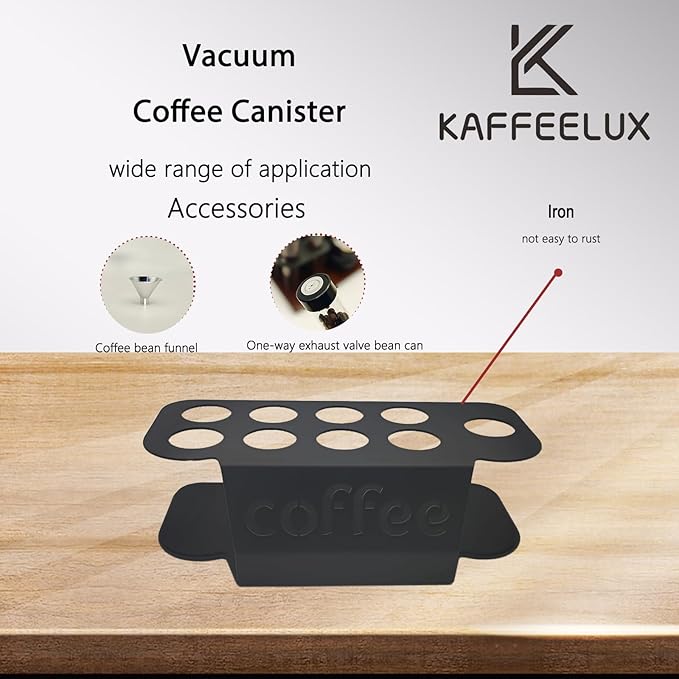 8-Piece Vacuum Coffee Canister Set (2-Layer Stand) – Airtight Jars + Funnel for Coffee Enthusiasts & Cafés | Fresh Bean/Tea Storage for Kitchen Countertops