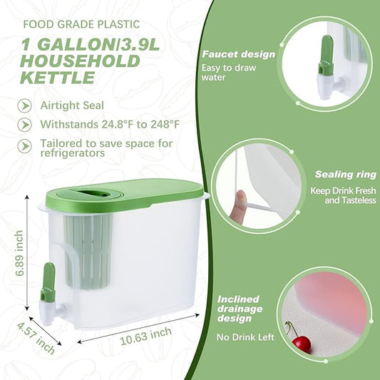 Gerrii 2 Pcs Cold Brew Maker, 1 Gallon Plastic Beverage Dispenser with 2 Filters, Drink Dispenser for Fridge, Cold Brew Pitcher with Spigot, Container for Juice, Water, Tea(Green)