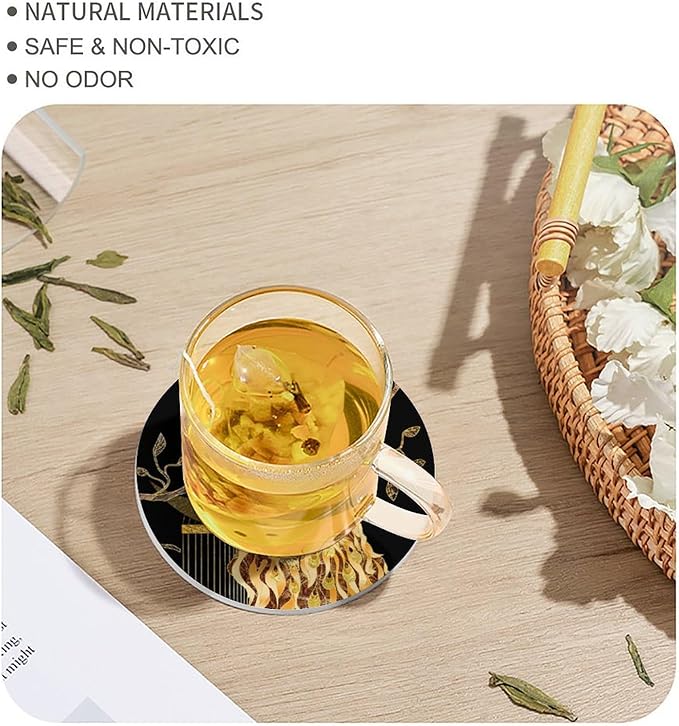 Round-4PCS Peacock Drink Coasters, Round Modern Ceramic Absorbent Coasters, Vintage Tree Branch Beautiful Gold Peacock Decor Desk Coffee Table Coaster for Beverage Cup Tea Coasters