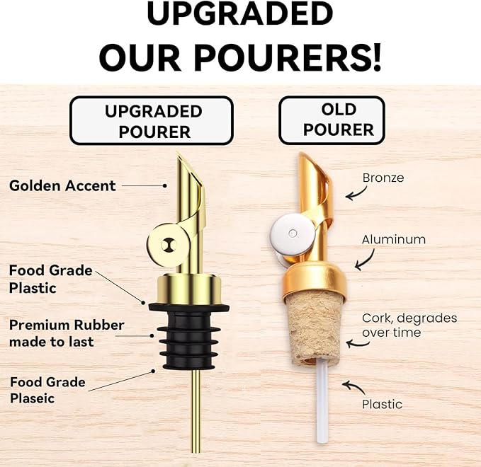 Lubise 4 Pcs Olive Oil Dispenser Bottle Spout, Speed Liquor Pour Spout with Flip Top, Stainless Steel Auto Pour Spouts for Liquor Bottles, Oil Bottles, Vinegar, Syrup and Other Liquid Bottles Gold
