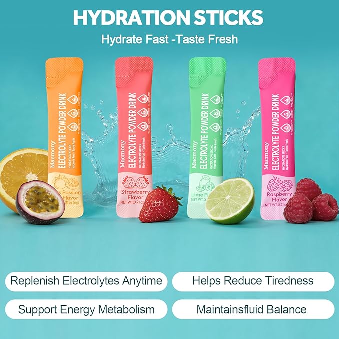 Electrolyte Powder Packets, Hydration Packets 20 Stick, Sugar Free Electrolytes for Rapid Recovery, Instant Electrolyte Powder Drink Mix with Yerba Mate Extract