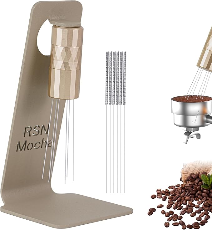 WDT Tool Espresso Distribution Tool, Coffee Distribution Tool with Magnetic Stand, Espresso Accessories with 6 Extra Φ0.25mm Stainless Steel Needles for Barista (Rich Gold, Φ0.25mm)