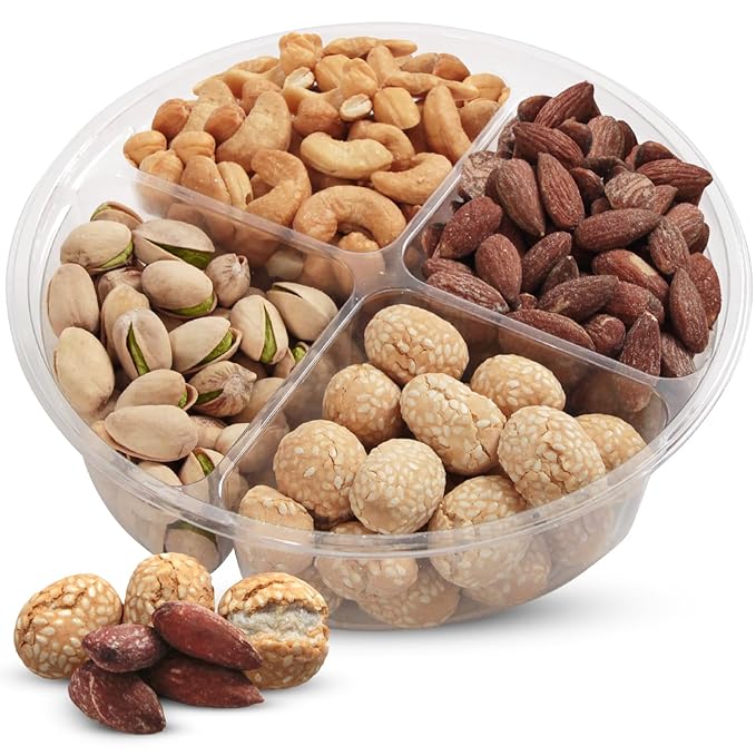 SizGit Nut Gift Baskets, 12oz Mixed Nut Gift Box of 4 Sectional Platter, Ideal Nut Assortment for Holidays, Birthdays, Celebrations, Anniversaries, Corporate Occasions and Everyday Snacking