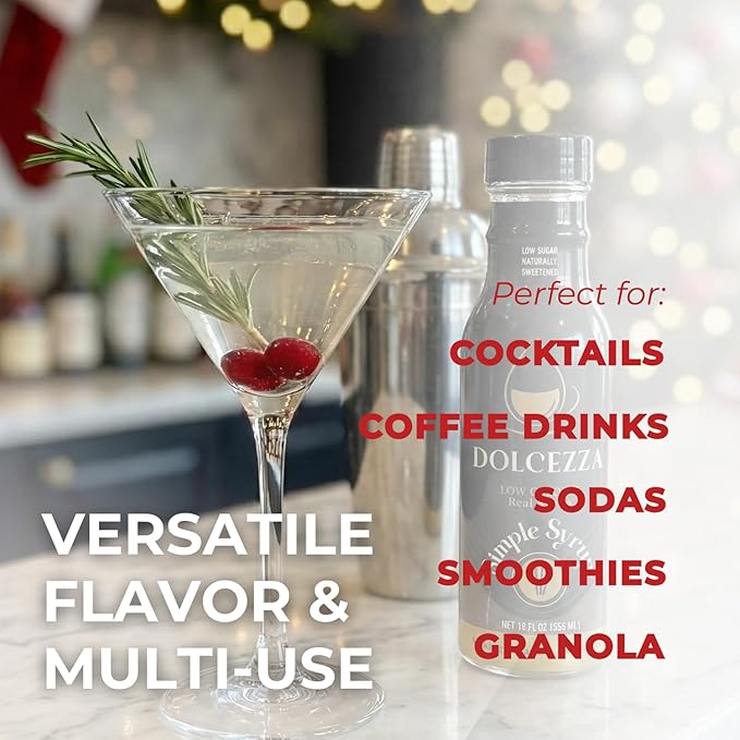 Dolcezza Allulose Simple Syrup, All Natural Low Sugar Sweetener for Coffee, Baking, and Drinks. Keto Friendly Monkfruit Blend. No Stevia or Artificial Sweeteners. No Aftertaste. 12 fl oz