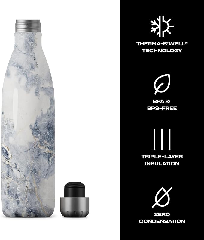S'well Stainless Steel Water Bottle, 25oz, Blue Granite, Triple Layered Vacuum Insulated Containers Keeps Drinks Cold for 48 Hours and Hot for 24, BPA Free, Perfect for On the Go