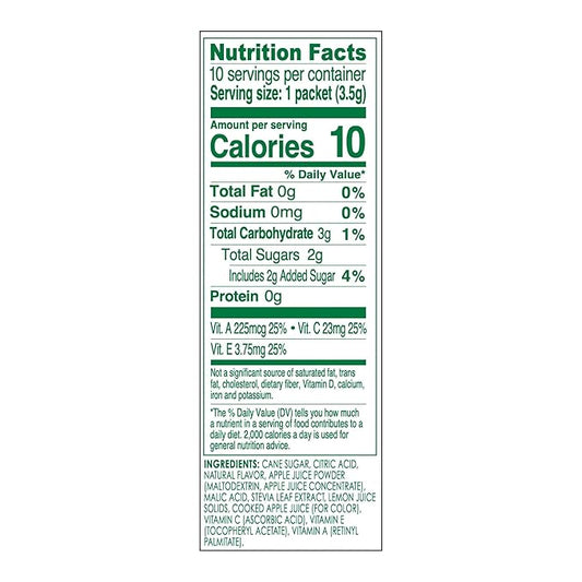TRUE LEMON KIDS Crisp Apple (10 Packets) - Hydration, No Preservatives, No Artificial Flavors, No Sweeteners - Low Sugar Water Flavoring - Juice Powdered Drink Mix for Kids