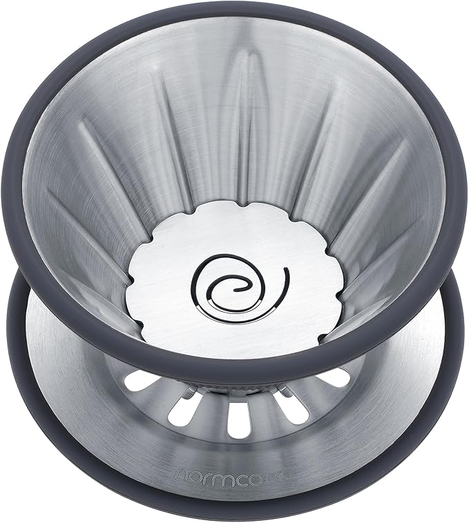 Normcore 2-in-1 Pour Over Filter Dripper, Single Cup Travel Coffee Dripper, Reusable Metal Filter Brewer for Cone or Flat Paper Filters, 304 Stainless Steel, Silver