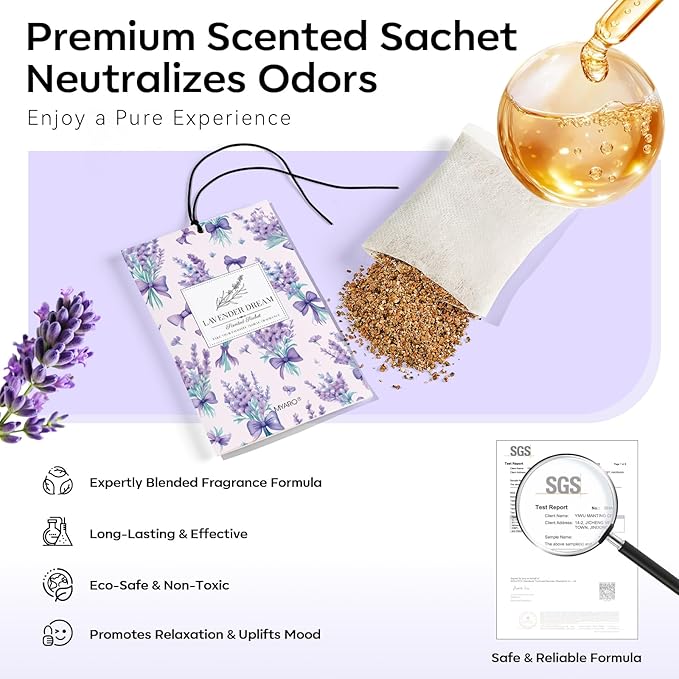 MYARO 20 Packs Fresh Lavender Scent Air Freshener for Drawer and Closet Long Lasting Sachets Bags Drawer Odor Deodorizers Home Car Fragrance