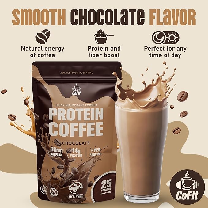 COFIT Coffee with Protein, Protein Powder Energy Drink - Instant Coffee Blend with Added Protein for Enhanced Focus & Stamina - 19 oz