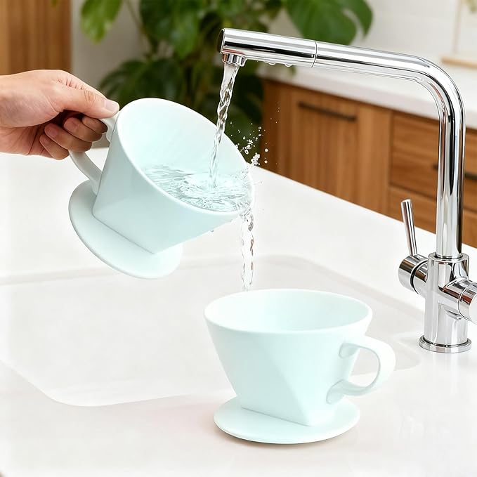 Handmade Pour Over Ceramic Coffee Dripper - Authentic Brewing Experience for Camping, Office, and Home (Green)