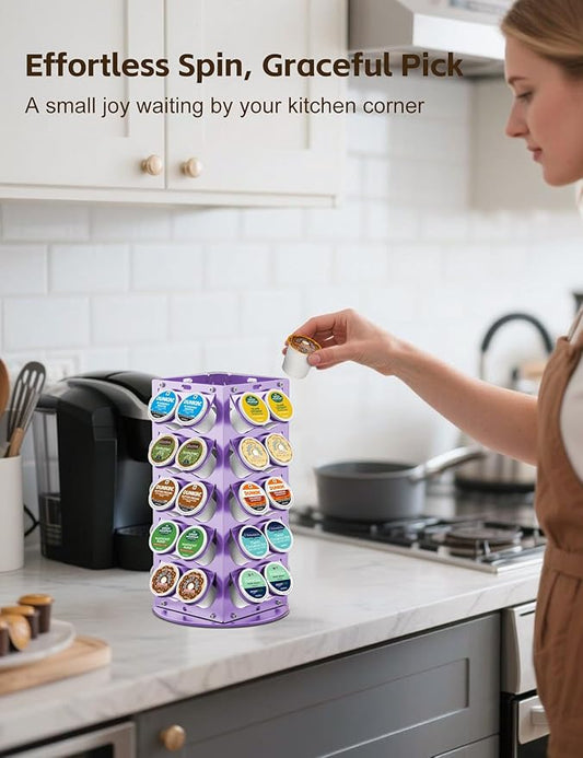 K Cup Holder, Coffee Pod Holder for Keurig - 360° Rotating Aluminum Coffee Organizer for Countertop,Saving Design with Anti-Slip Base for Kitchen or Office,Capacity of 40 Pods,Purple