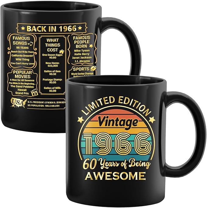 QUPT 60th Birthday Gifts for Women Men, 60th Birthday Gifts for Him, 1966 Birthday Gifts for Women Men, 60 Years Old Gifts, 1966 Birthday Gifts for Her Him, 60th Birthday Presents Coffee Mug