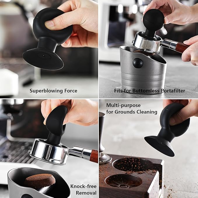 Puck Screen Reusable Mesh Coffee Filter for Espresso Portafilter Basket with Silent Puck Screen Ejector Coffee Grounds Remover Knock-Free Air Blower Kit (53mm)
