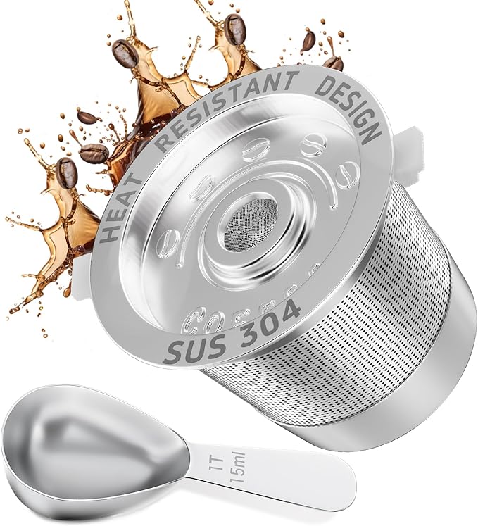 NESSUS 1 Pack Reusable K Cup for Keurig 1.0, Stainless Steel Reusable K Cups for Keurig 1 Prong Coffee Maker K Cup Reusable Coffee Pods with Heat Resistant Handles and Scoop, NO BPA