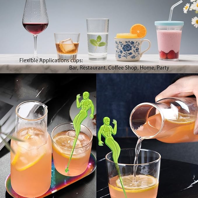 50 Pcs 5.9" Extra-Long Plastic Cocktail Swizzle Sticks, Unique Tropical Design Drink Stirrers Reusable Novelty Swizzle Sticks for Cocktails, Juices, and Party Beverages