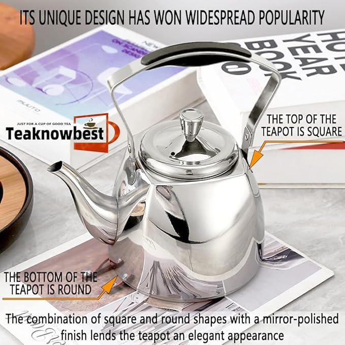 Stainless Steel Teapot with Infuser, Loose Leaf Tea Pot 50oz, Stovetop Safe Tea Kettle, Dishwasher Safe (1500ml)