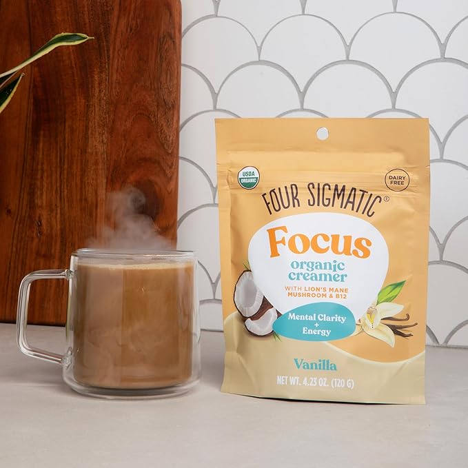 Four Sigmatic Focus Vanilla Coffee Creamer | Organic Non Dairy Coffee Creamer with Lion’s Mane and Vitamin B12 | Vanilla, 4.23 oz