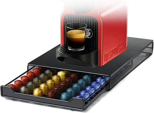 Capsule Drawer Coffee Pod Storage Compatible for Nespresso Support Metal Holder 60 Pcs