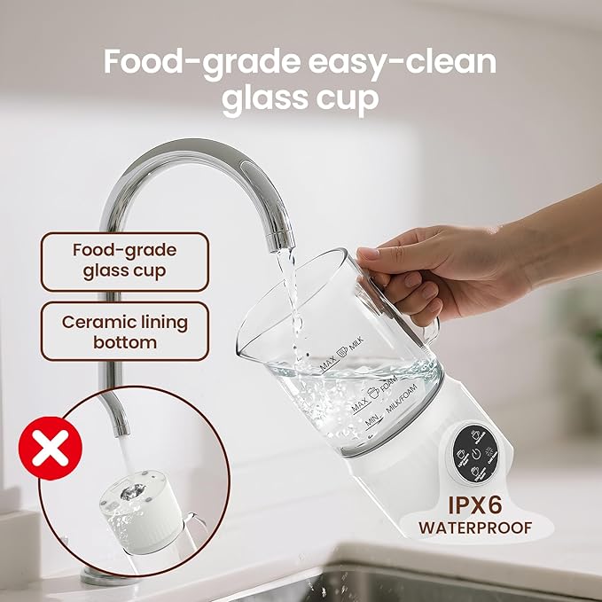 4-in-1 Milk Frother, Electric Milk Frother and Steamer with LED Touch Screen, Ceramic Lining Bottom, Milk Warmer 13.52oz for Lattes, Cappuccinos, and Macchiatos at Home, White
