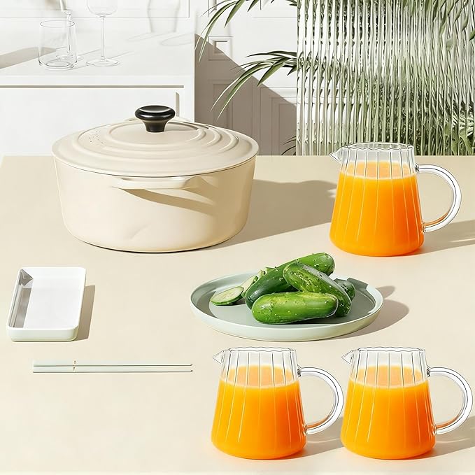 2 Pcs Small Glass Creamer Pitcher With Box, 250ml Creamer Pitcher with Handle, Elegant Wave Shaped Small Glass Pitchers, Milk Frothing Pitchers, Serving Jug for Kitchen,Coffee Bar,Home
