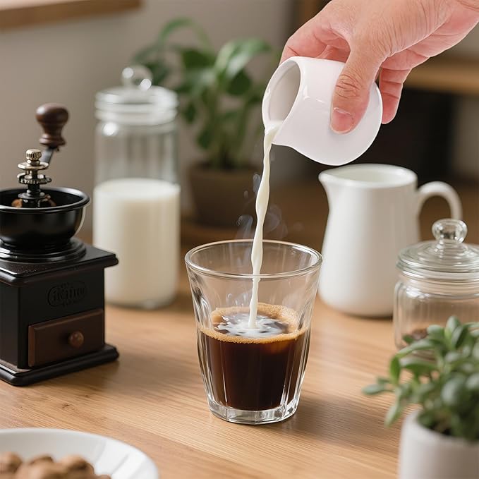 Dicunoy 12 PCS Mini Ceramic Creamers, 3 OZ Small Creamer Pitchers, White Little Individual Creamers Dispenser for Milk, Tea, Coffee, Syrup, Butter, Sauces, Restaurant, Dinner Party, MicrowaveSafe