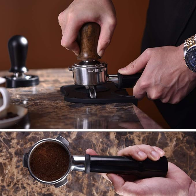 MATOW 53mm Calibrated Espresso Tamper, Calibrated Coffee Tamper with Spring Loaded Wooden Handle Stainless Steel Flat Base, Professional Barista Espresso Hand Tamper