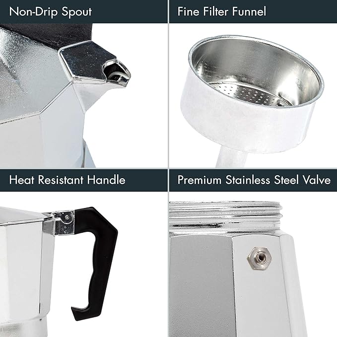 Primula Classic Moka Pot | 1-Cup Stovetop Espresso Maker | Italian & Cuban Café Style | Silver
