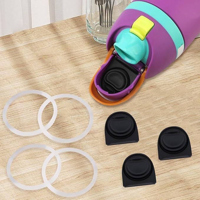 4 Sets Replacement Stopper and Ring Compatible with Owala FreeSip 24oz 32oz,Water Bottle Top Gasket Lid for Owala 16/19/24/32/40oz Seal Bottle Mouth Cap Stopper Silicone Parts Insert Accessories