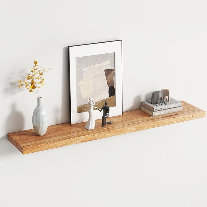 Reclaimed Elm Wood Floating Shelf for Wall, Flat Edge 48"W x 9.2"D x 1.4"H, 1 Pack with Invisible Bracket, Large Wall Mounted Shelf for Living Room Bedroom Kitchen Bathroom Decor, Natural Finish