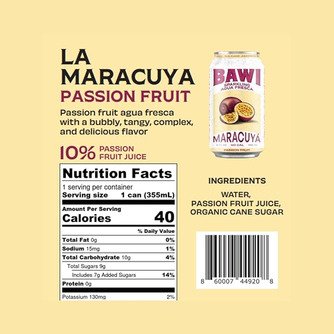 Bawi Agua Fresca Passion Fruit Flavored Sparkling Drink, 12 Fluid Ounces (Pack Of 12)