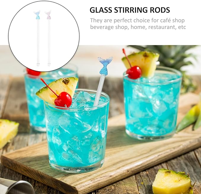 Glass Coffee Stir Stirrers Long Handle Mermaid Design Glass Mixing Rods for Home Bar Cocktail Drinks Coffee Tea Juices 2pcs Set