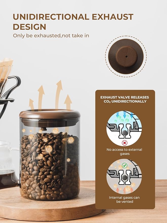 Coffee Canister for Ground Coffee, 13 oz Borosilicate Air Tight Coffee Bean Container with Pop Lid, CO₂ Releasing Valve for Grounds Coffee, Anti-UV