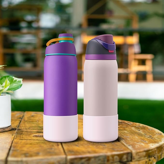 2PCS Silicone Water Bottle Boot for Owala 24oz 32oz 40oz, Anti-Slip Protective Sleeve Bottom Bumper Protector for FreeSip, Twist, and Flip Stainless Steel Water Bottles