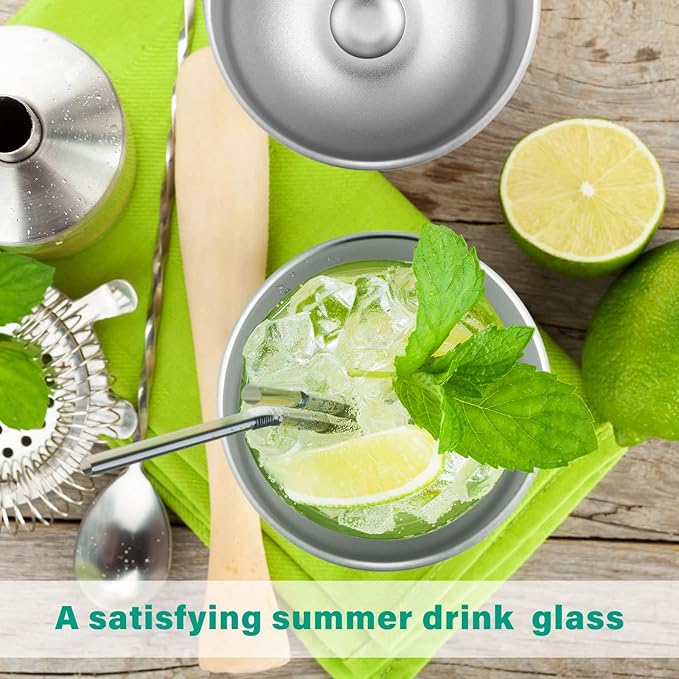 6 Pack Stainless Steel Wine Tumblers 12 oz Insulated Vacuum Wine Cup Set Double Wall Stainless Steel Stemless Mug Glasses for Coffee Soda Whiskey Outdoor Travel (Silver)