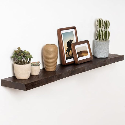 Live Edge Elm Wood Floating Shelves, 40 Inch Long Wall Shelves 1 Pack Shelf for Farmhouse Bedroom Bathroom Kitchen, Wall Mounted Wooden Shelf with Invisible Bracket for Books Decor, Walnut