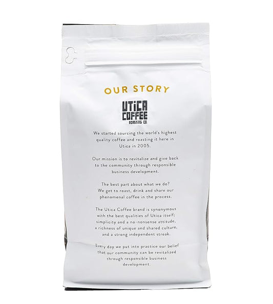 Utica Coffee Roasting Co. Decaf Southern Pecan | Specialty Flavored Medium Roast Ground Coffee | 16 Oz Reclosable Bag