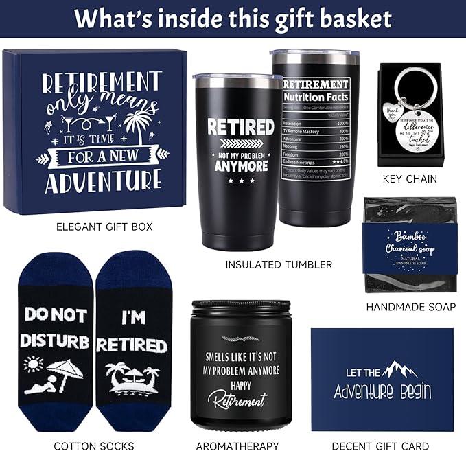 Retirement Gifts for Men 2026, 20 Oz Tumbler Best Retirement Gifts Basket, Happy Funny Retirements Gift for Dad, Grandpa, Coworker, Teachers, Boss, Friends, Retirees