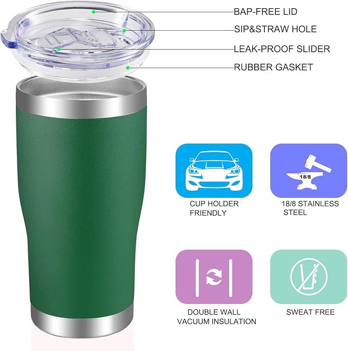 VEGOND 20oz Tumbler Stainless Steel Tumbler Cup with Lid And Straw Vacuum Insulated Double Wall Travel Coffee Mug(dark green package 6)
