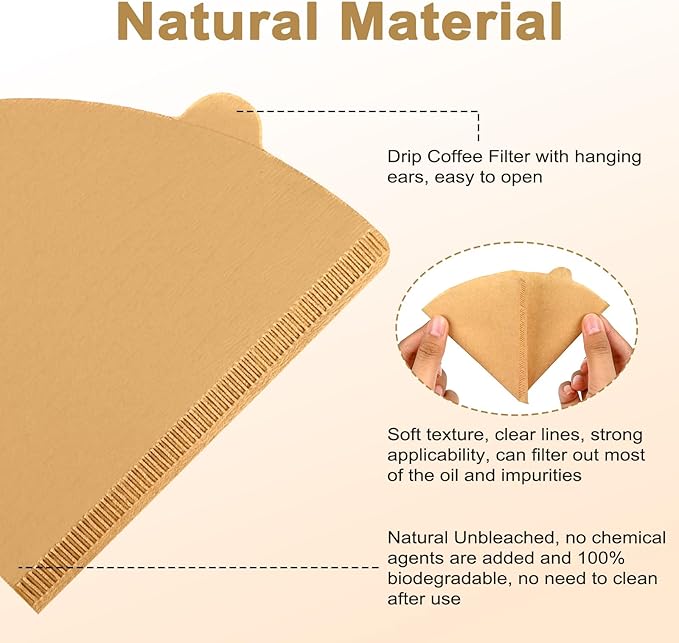 Dingkei 200 Count Cone Coffee Filters Size 02, Coffee Filters 2 Cone Paper, Pour Over Filters Compatible with V60 Dripper and Drip Coffee Maker, Unbleached Natural Brown