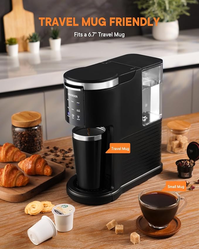 SHARDOR 3 in 1 Coffee Maker, K Cup Coffee Maker Compatible with Ground Coffee & Teas, Single Serve Coffee Machine, 6–14oz Brew Sizes, 40oz Detachable Water Reservoir, Descale Settings, Black