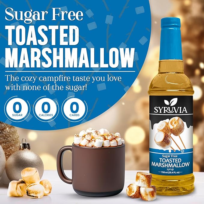 Syruvia Sugar Free Coffee Syrup, Toasted Marshmallow Flavored Syrup for Drinks, Lattes, and Desserts – 25.4 fl oz, With Pump