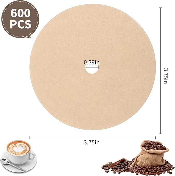 600 Count Percolator Coffee Filters，3.75 Inch Disposable Round Coffee Filter，Natural Unbleached，Disc Coffee Filters for Camping，Coffee Pot，Home，Office