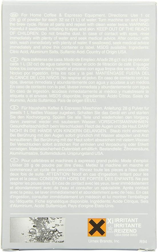 Urnex Dezcal Coffee and Espresso Descaler and Cleaner - 2 Pack - Activated Scale Remover Use with Home Coffee Brewers Espresso Machines Pod Machines Capsule Machines Kettles Garmet Steamers