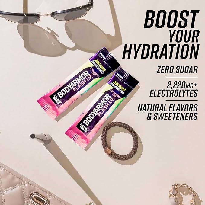 BODYARMOR Flash IV Electrolyte Packets, Strawberry Kiwi - Zero Sugar Drink Mix, Coconut Water Powder (6 Count) (Pack of 2)