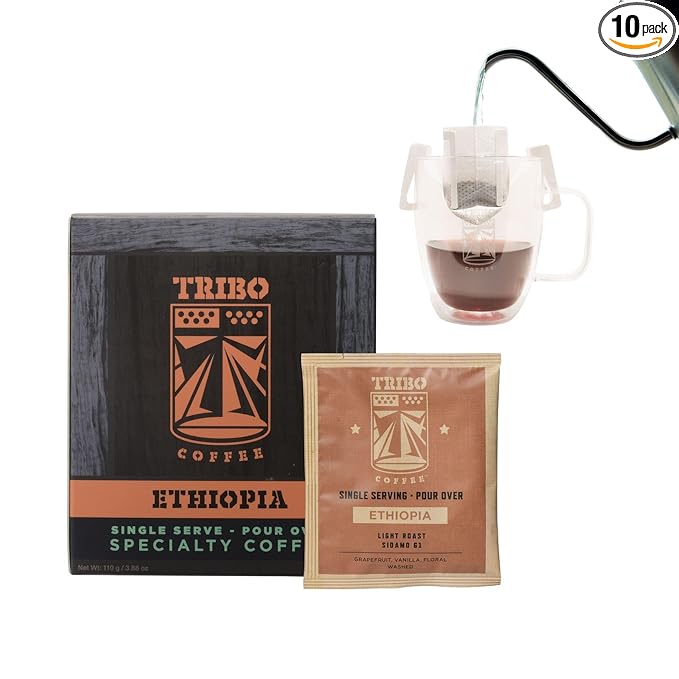 Tribo Coffee Single-Serve Portable Pour Over Drip Coffee - Ethiopia - 10 Servings (Light Roast)