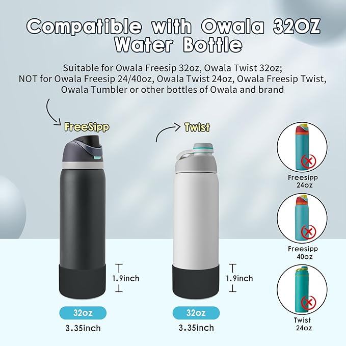 2PCS Silicone Water Bottle Boot, Compatible with Owala 24oz 32oz 40oz, Protective Anti-Scratch & Anti-Dent No Noise Sleeve Cover for FreeSip/Twist/Flip Water Bottles (Foggy Tide, 32oz)
