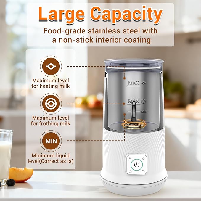 Milk Frother, 4-in-1 Electric Milk Steamer with Warm and Cold Foam Maker, Milk Heater and Warmer Hot & Cold Milk Foamer Maker for Latte Coffee Chocolate
