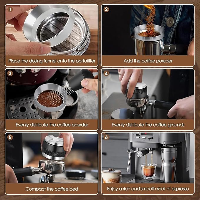 ELESULTRA 51mm Espresso Accessories Kit - WDT Tool Espresso Tamper, Coffee Distribution Tool, Dosing Funnel, Dual Head Coffee Leveler Fits Delonghi 51 mm Espresso Machines and Portafilters